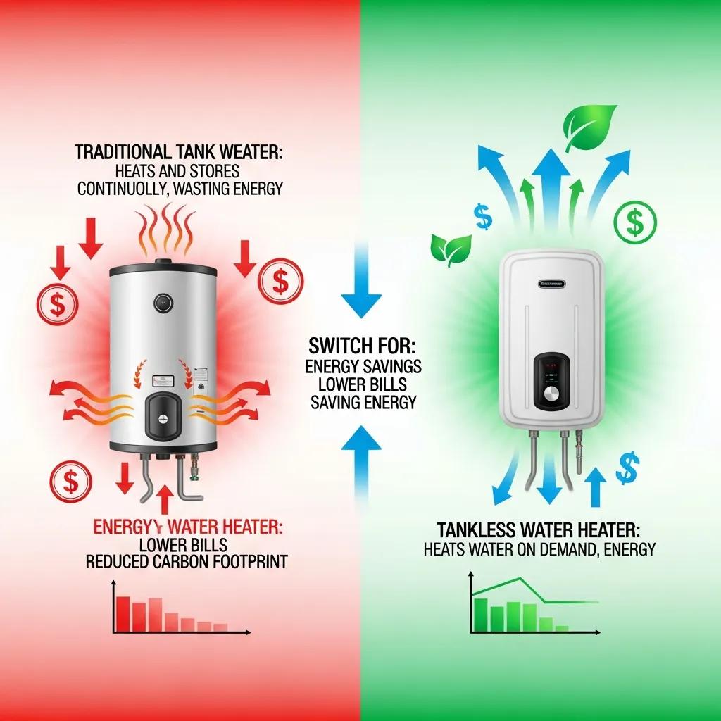Energy-efficiency illustration for tankless water heaters